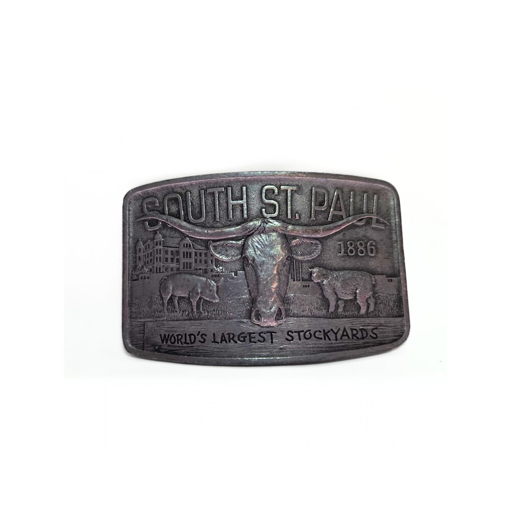 Vintage 1975 South St. Paul Union Stockyards Pewter Belt Buckle Limited Edition